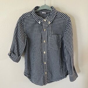 GAP Kids Navy and White Gingham Roll Tab Sleeve ShortShirt Size: 5Y - EUC